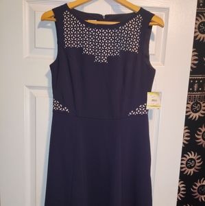 Navy Blue Geometric Cutout Sweetheart Neck Detail